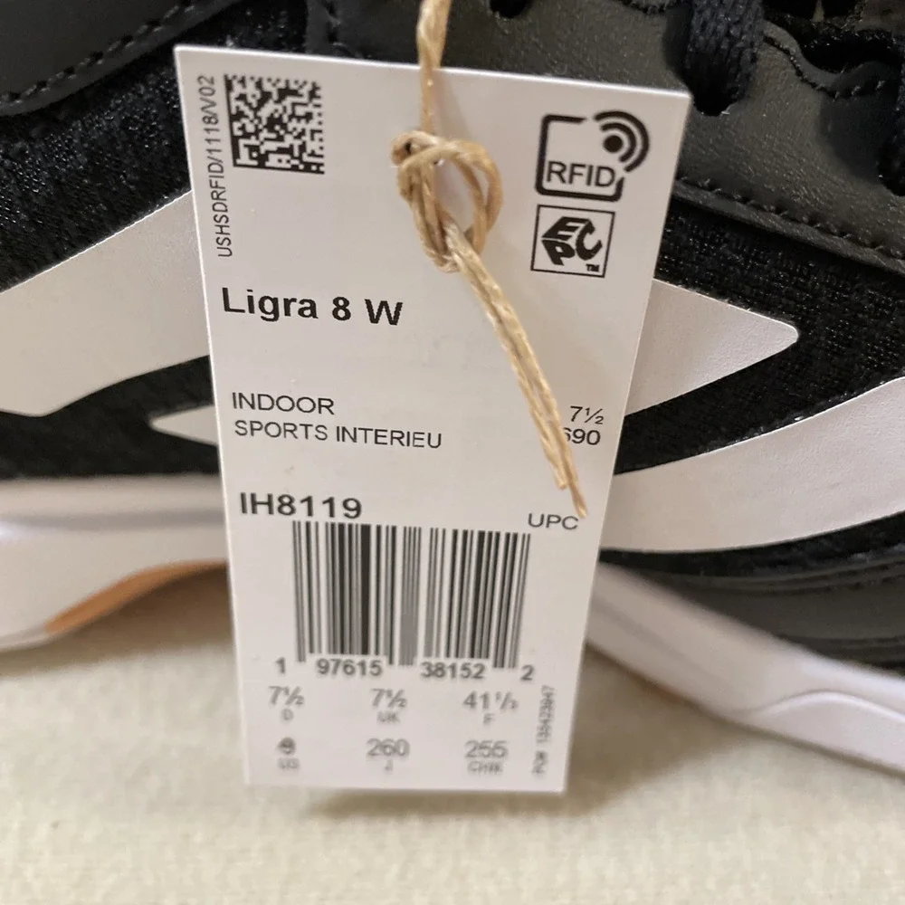 Adidas Ligra Indoor Sports Shoes Womens Black White Size 9 IH8119 New With Tags